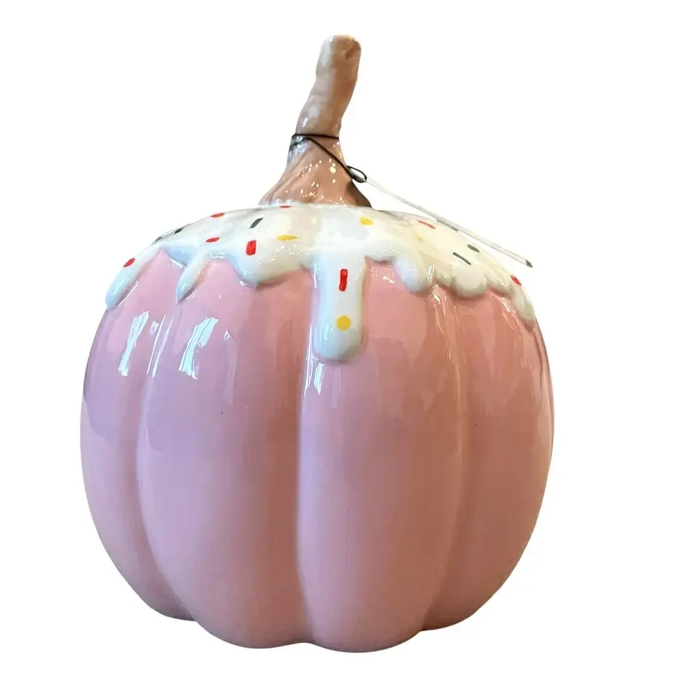 Frosted Sprinkle PINK Cupcake Ceramic Halloween Pumpkin 9.5